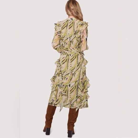 Lost + Wander Arroyo Willow Green Midi Chiffon Ruffle Dress, Size Small - Picture 2 of 11